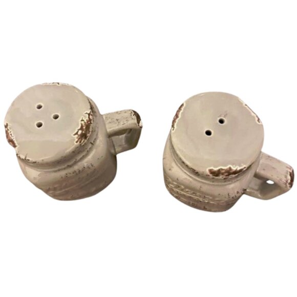 Rustic Farmhouse Distressed Mason Jar Salt & Pepper Shakers Set Beige/Tan New - Picture 4 of 8